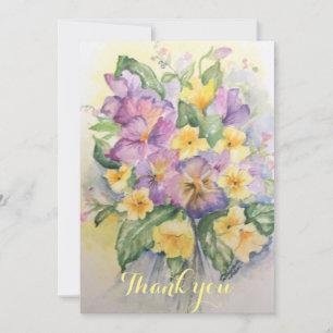 Cartão De Agradecimento Buquê de lilases com aquarelas e de picos amarelo-