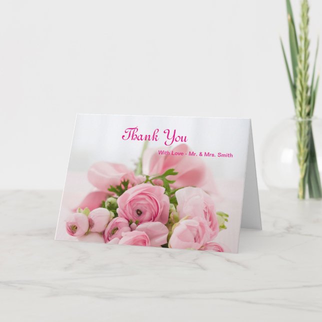 Cartão De Agradecimento Buquê de Rosas Rosa Obrigado (Frente)