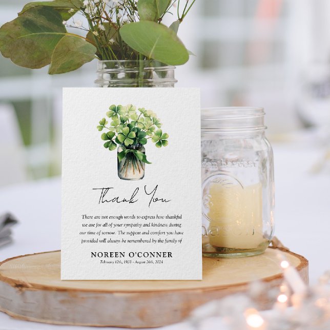 Cartão De Agradecimento Buquê de Trevo Shamrock de Condolências (Criador carregado)