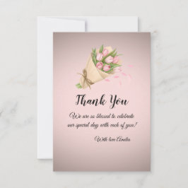 Cartão De Agradecimento Buquê de Tulipas Rosa Macio Elegante Fofo Casament