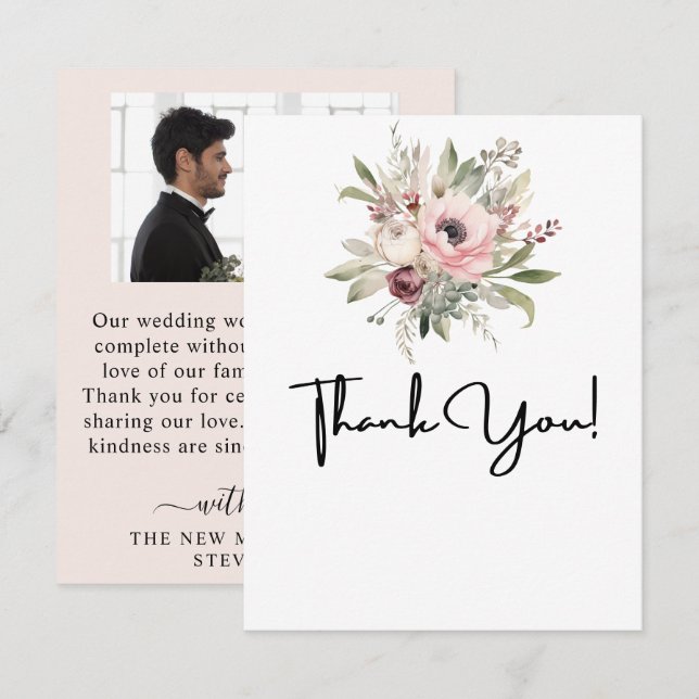 Cartão De Agradecimento buquê floral aquarela rústica (Frente/Verso)