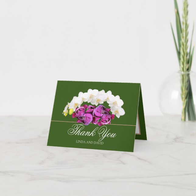 Cartão De Agradecimento Buquê Floral Casamento De Flor Botânica Obrigado (Frente)