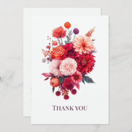 Cartão De Agradecimento Buquê Floral Coral Brilhante e Fúcsia