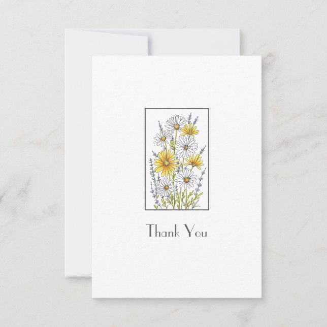 Cartão De Agradecimento Buquê Floral de Aquarela, Caneta e Daisy Ink (Frente)