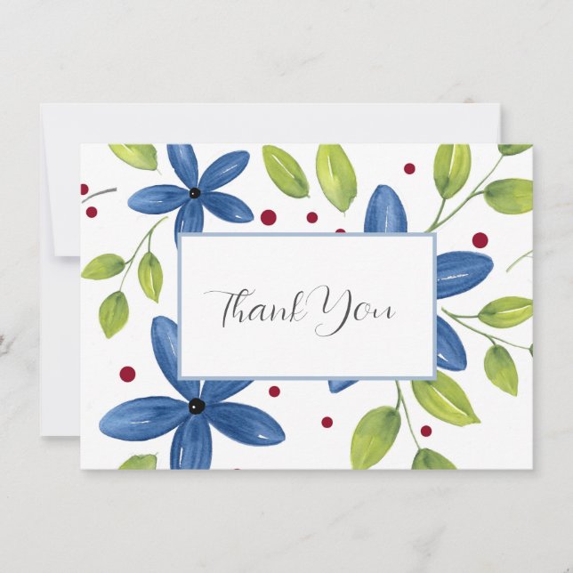 Cartão De Agradecimento Buquê Floral Indigo Watercolor (Frente)