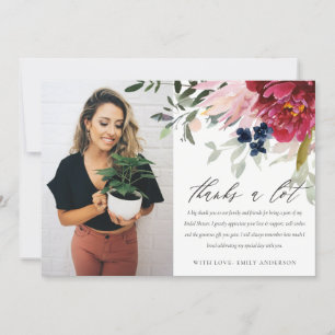 Cartão De Agradecimento Buquê Floral Rosa Borgonha Foto Chá de Noiva
