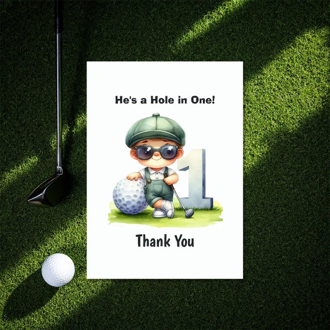 Cartão De Agradecimento Buraco em um primeiro aniversario de Golfe (Hole in One Golf 1st Birthday Thank You Card)