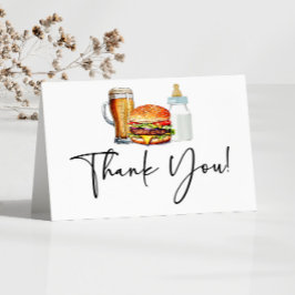 Cartão De Agradecimento Burgers Brews and Diapers Too! Baby Shower