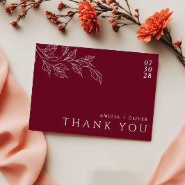 Cartão De Agradecimento Burgundy Elegant Botanical Garden Wedding