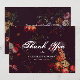 Cartão De Agradecimento Burgundy Elegante Escuro Floral Mal-humorado  