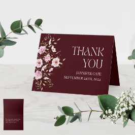 Cartão De Agradecimento Burgundy Floral Bridal Shower Thank You Card