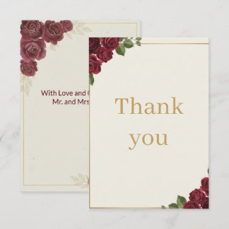 Cartão De Agradecimento Burgundy Floral Gold Script Wedding Thank You Card