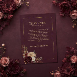 Cartão De Agradecimento Burgundy Floral Gothic Wedding Thank You Card