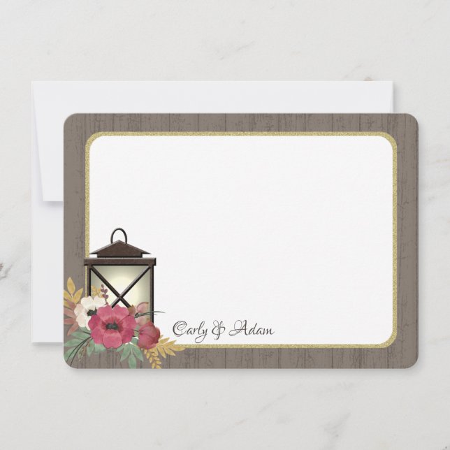 Cartão De Agradecimento Burgundy Floral Lanterna Russo Obrigado (Frente)