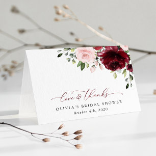 Cartão De Agradecimento Burgundy Flowers, Pink Flowers, Bridal Shower