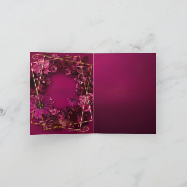 Cartão De Agradecimento Burgundy Gold Floral Wedding (Interior)