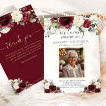 Burgundy Marfim Branco Floral Foto Funeral Memoria