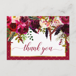 Cartão De Agradecimento Burgundy Marsala Russo Chic Floral Obrigado