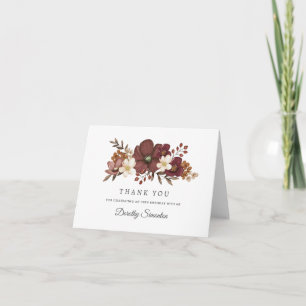 Cartão De Agradecimento Burgundy Mauve Marfim Floral Aniversário de 50 ano