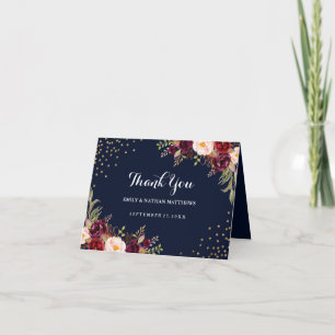 Cartão De Agradecimento Burgundy Navy Confetti Floral Casamento Agradecime