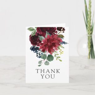 Cartão De Agradecimento Burgundy Navy e Blush Elegante Floral Agradeciment
