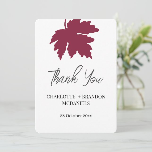 Cartão De Agradecimento Burgundy Outono Folha de Bordo Casamento Agradecim (Em pé/Frente)