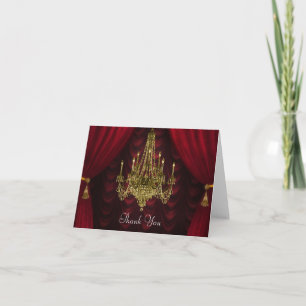 Cartão De Agradecimento Burgundy Red Gold Chandelier Thank You Cards