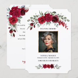 Cartão De Agradecimento Burgundy Red Roses Funeral Photo Thank You Card