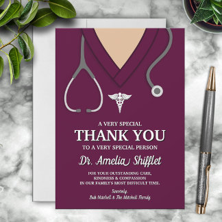 Cartão De Agradecimento Burgundy Scrubs Profissional Médico Obrigado