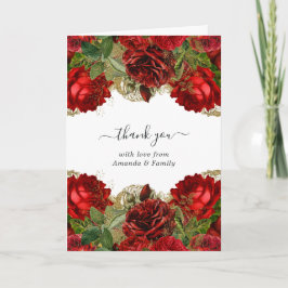 Cartão De Agradecimento Burgundy Vermelho e Dourado Rosas Antigas Quinceañ