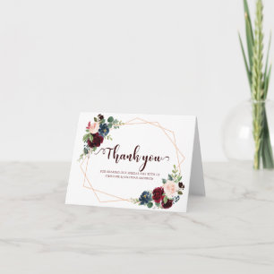 Cartão De Agradecimento Burgundy Vermelho Naval Floral Geométrico Obrigado