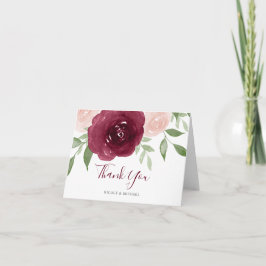 Cartão De Agradecimento Burgundy Watercolor Floral Obrigado