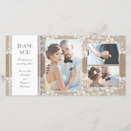 Cartão De Agradecimento Burlap e Lace Foto Casamento Obrigado