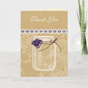 Cartão De Agradecimento burlap e rosa roxo, obrigado de jarro