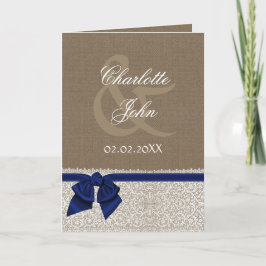 Cartão De Agradecimento Burlap FAUX, azul marinho e rendas brancas Obrigad