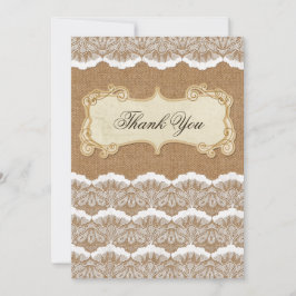 Cartão De Agradecimento Burlap Rustic Chic e casamento com o Lace Country