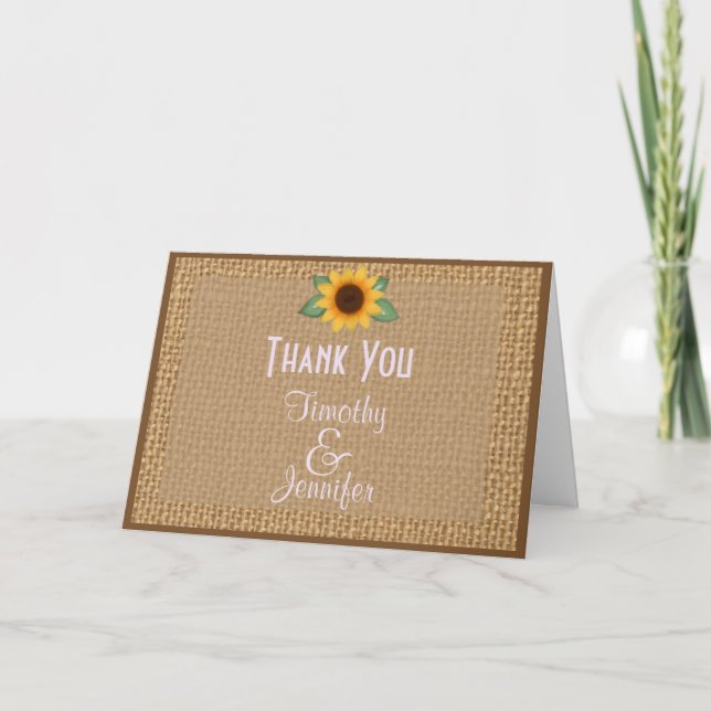 Cartão De Agradecimento Burlap Sunflower Personalizado Obrigado Nota (Frente)