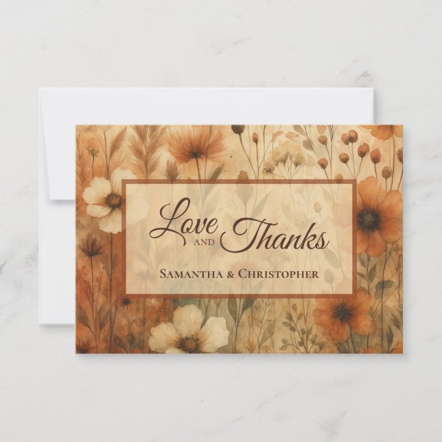 Cartão De Agradecimento Burnt Sienna Boho Chic Floral Love Thanks Wedding (Frente)