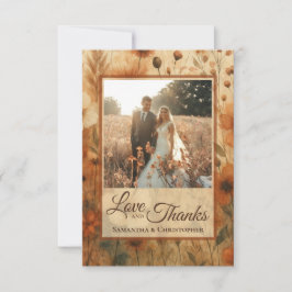 Cartão De Agradecimento Burnt Sienna Boho Wildflowers Photo & Note Wedding