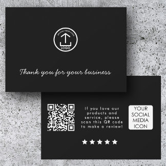 Cartão De Agradecimento Business Logo Review Link QR Code Thank You Black