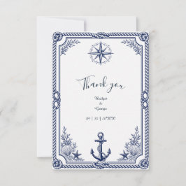 Cartão De Agradecimento Bússola de Casamento Naval Vintage