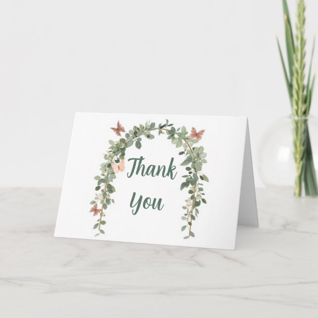 Cartão De Agradecimento Butterfly Baby Sprinkle Thank You Card Boho Sage (Frente)
