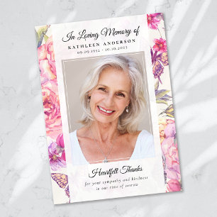 Cartão De Agradecimento Butterfly Floral Photo Keepsasaul Memorial Funeral