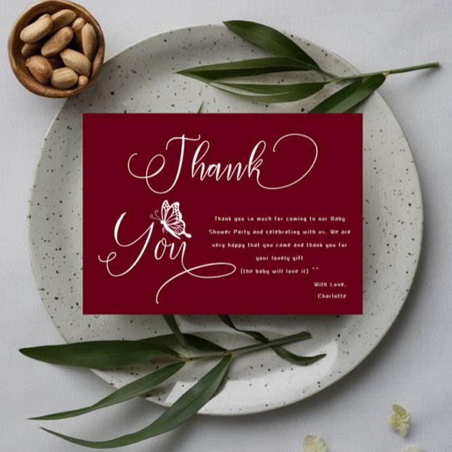 Cartão De Agradecimento Butterfly Modern Minimal Baby Shower (Criador carregado)