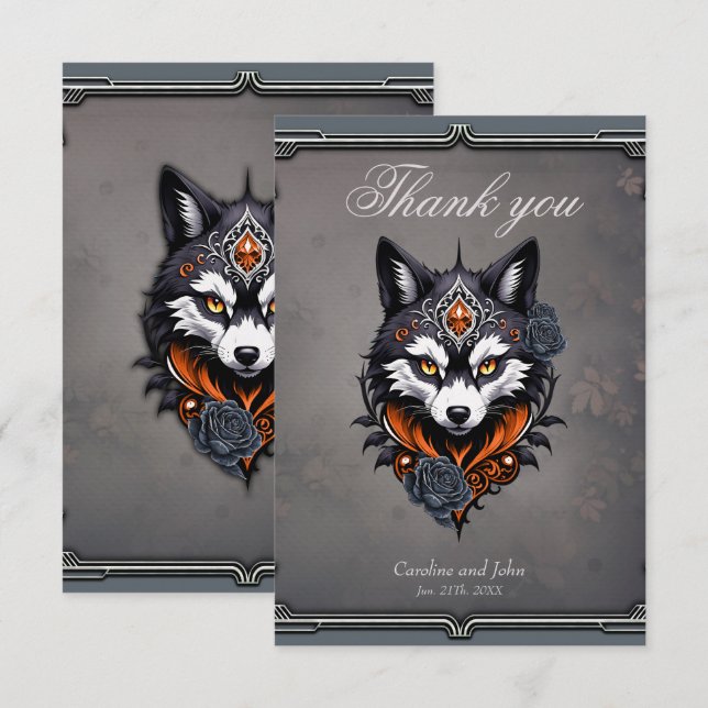 Cartão De Agradecimento Cabeça de lobo majestoso, terminada em um profundo (Frente/Verso)
