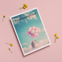 Cabeça de ouriço bonita com balões de aniversário,