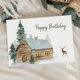Cartão De Agradecimento Cabina da Floresta Woodland com Deer Birthday