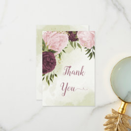 Cartão De Agradecimento cabine cor-de-rosa flores verdes folhas casamento