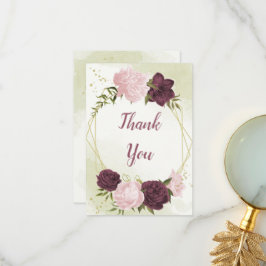 Cartão De Agradecimento cabine cor-de-rosa flores verdes folhas casamento