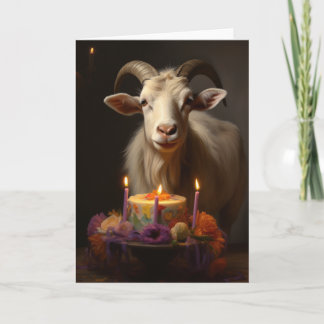 Cartão De Agradecimento Cabra com um Bolo de Aniversário